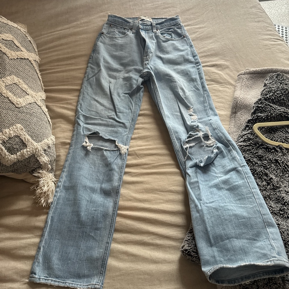 Abercrombie & Fitch Light Blue Distressed Flare Jeans